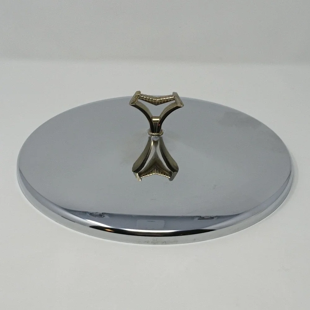 Vtg Kromex Chrome Silver Tone Round Lidded Party Serving Dish  1960s Made In USA